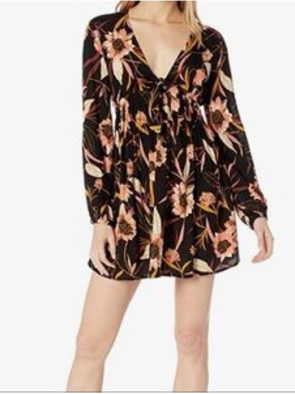 Billabong Black Mini Dress with Peach Floral Print